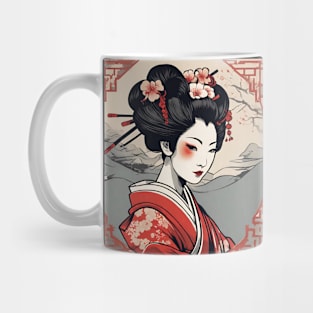 japanese style art geisha kimono portrait Mug